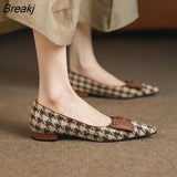 Summer French Retro New Pointed Bow Single Shoes Women's Shallow Mouth Color Matching Thousand Grid Bird Daily Low