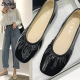 Toe Soft Pu Leather Moccasins Women Loafers Foldable Ballet Flats Solid Grandam Shoes Women Comfy Slip on Ballerina