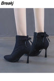 Pointed Toe Sexy Short Shoes for Woman Very High Heels Footwear Heeled Women's Ankle Boots Black Winter 2023 Sale