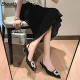Summer Ladies Pumps Rhinestone Square Buckle Pointed Toe Shallow High Heel Sandals Sexy Women's Party Wedding Shoes