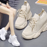 Autumn High Platform High Heels Women Thick Sole Shoes Heels Wedge Sneakers Breathable Mesh Casual Shoes