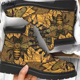 Skeleton Women Snow Ankle Boots Motorcycle Skull Pansy Low Heels Shoes Vintage Pu Leather Warm Winter Increase The