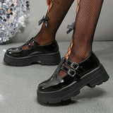 Japanese Style Platform Shoes for Women Fashion Double Buckle Pu Leather Loafers Woman Thick Bottom Gothic Shoes