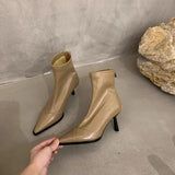 Women Boots High Heels Shoes Luxury Designer Boots-Women Stiletto Ankle Pointy Fashion Stockings Rubber 2024 Ladies Lace-Up