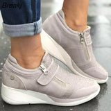 Women Casual Shoes 2020 New Fashion Wedge Flat Shoes Zipper Lace Up Comfortable Ladies Sneakers Female Vulcanized