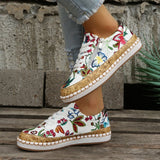 Women Sneakers Fashion Lady Vulcanized Shoes Floral Printed Lace Up Female Flat Shoes Women Loafers Non Slip Casual Shoes