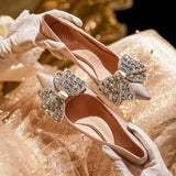 Rhinestone Wedding Bride Shoes Women 2023 Shiny Sequins Thin Heels Pumps Woman Sliver Bowknot Party High Heel Shoes