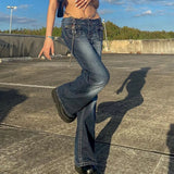 Y2K Low Rise Cargo Jeans Retro Denim Flared Pants Harajuku Women Denim Wide Leg Trousers Street Indie Aesthetic Jean
