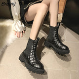 Boots for Woman Slip on Pu Leather Women Ankle Boots Short Plush Solid Elegant Female Shoes 2023 New Comfort