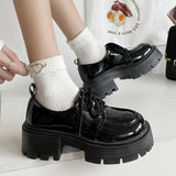 Patent Leather Platform Loafers Women 2023 Preppy Style Lace Up Oxford Shoes Woman Black Thick Bottom Y2K Shoes
