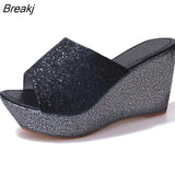 Women's Bling High Heel Pumps Ladies Mules Wedding Shoes Wedges Slides Party Sandals Platform Slipper Peep Toe Zapatos De