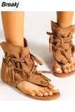 2023 Summer Fashionable Outdoor Sandals Boot For Women Faux Suede Tassel Decor Fashion Ankle Boot Walking Comfy
