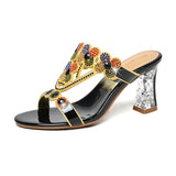 For Women Wearing High-Heeled Slippers In The Summer Of 2024, The New Medium-Heeled Sandals, Crystal Thick Heels, Diamond Sandals And