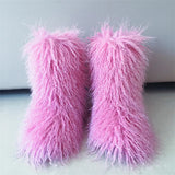 Hot Women Warm Fluffy Leather Boot Winter Plush Artificial Fur Snow Boot Outdoor Antiskid Shoe Mujer Platform Cotton