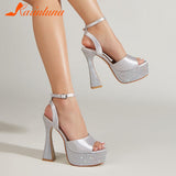High Heels Women's Sandals Summer 2023 Fashion Party Banquet Ankle Buckle Shoes Rhinestones Open Toe Comfy Ladies