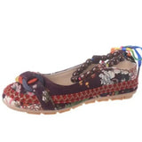 Size Flat Shoes Woman Beaded Strap Women Colorful Back Lace up Fashion Ladies Floral Cotton Fabric Women's