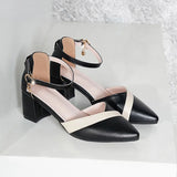 Hauts Talons Women Classic White Pu Leather Buckle Strap High Heel Shoes Lady Casual Black High Heels Sexy Shoes