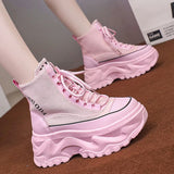 Pink Chunky Platform Motorcycle Boots Women Thick Bottom Lace Up Ankle Botas Mujer Autumn Winter 2023 Vulcanized