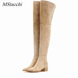 Winter Women Over-the-knee Boots Round Toe Mid-heel Faux Side Zipper Plush Botas Mujer Classics Suede Thigh High
