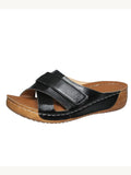 Breakj Thick Bottom Hollow Slippers Female Large Size Leisure One Foot Pedal Stitching Solid Color Sandals