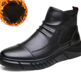 and Winter New High-top Men's Shoes Winter Fleece Boots Men's Casual Mid-top Leather Zipper Boots Tooling Men's