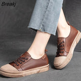 Women Sneakers Spring Shoes Genuine Leather Sandals Lace-Up 2022 New Handmade All-Match Platform