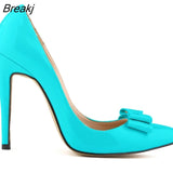 Fashion Patent Leather Women's Pumps Sweet Bow Pointed Toe High Heels Stiletto Wedding Shoes