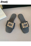 Women's Slippers Summer 2023 Rhinestones Flat Elegant Sandals Female Fashion Outdoor Beach Shoes Slides Chanclas Mujer