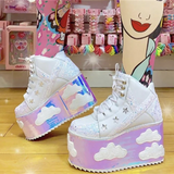 clouds Platform Shoes For Woman Punk Style Lace-up High Heel Wedges Shoes Sweet Women Ankle Boots For Mujer Shoes