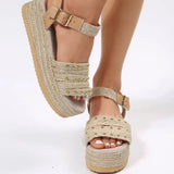 Rivet Straw Sandals Women Summer Casual Non-slip Peep Toe Platform Shoes Ladies Casual Buckle High Shoes for Women