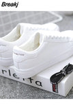 Women Sneakers Breathble Vulcanized Shoes Women Pu Leather Platform Shoes Women Lace Up Casual Shoes White