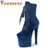 New 17CM Pole Dance Heels Boots High Heels With Platform Lace Up Zip Ankle Boots Custom Peep Toe Women Shoes Stripper