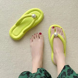 Pearl Soft Flip Flops for Women 2023 Summer Clip Toe Platform Pillow Slides Woman Light Non Slip Beach Slippers
