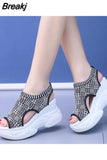 Straps Espadrilles Platform Clogs Wedge Female Shoe 2023 Women's Open Toe Increasing Height High Heels Muffins shoe