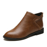 Pointed Toe Ankle Boots Low Heel Solid Casual Women Shoes Comfort Soft Sole Leather Shoes Ladies Simplicity Flats