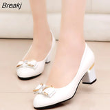 Women Pump Spring Thick Heels Shoes Suede Metal Decoration Crystal Sweet Ladies Classic Fashion Female Autumn Footwear