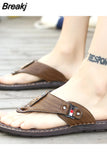 Summer Beach Men Flip Flops Pu Leather Slippers Male Flats Sandals outdoor Rubber Thong Beach Shoes Men Leather Brand