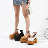 Heel Women Shoes 10cm Thick Sole One Word Single Shoe Women's Platform Pumps Buckle Chunky High Heels Pumps Plus