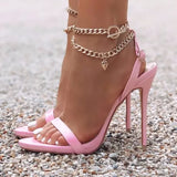 Women Crystal Chain Sandals Ladies Gladiator Square High Heels Female Open Toe Buckle Strap Pumps Woman Casual Shoes Plus