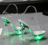 Glowing Sandals Women 2023 Summer New Flowers Transparent High Heels 14.5cm Platform Thick heel Ladies Banquet