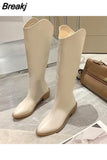 Flat Boots Shoes Sexy Thigh High Heels High Sexy Winter Footwear Round Toe Boots-Women Low Rubber Over-the-Knee Autumn