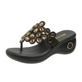 Casual Crystal Floral Wedge Slides Women 2023 Fashion Hollow Out Platform Sandals Woman Comfortable Slippers Womens