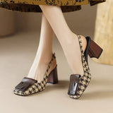 Retro Slingbacks Sandals Women Summer Square Toe High Heels Chunky Heels Dress Shoes for Women Brown Mary Janes