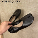 Fashion Split Toe Flats Shoes Women Slip On Casual Loafers Chunky Heel British Oxford Shoes Soft Moccasins Zapatos De