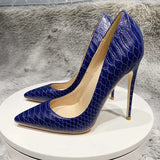 Navy Blue Crocodile Effect Pattern Women Sext Pointy Toe High Heel Shoes Chic Ladies Slip On Stiletto Pumps Size