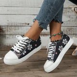 Cut Flat Canvas Shoes for Women 2024 Spring Fashion Printed Ladies Sneakers Plus Size Lace Up Casual Flats Zapatillas