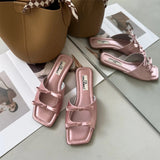 Summer Candy Leather Beach Shoes Women Bow Flat Slippers Women's Shoes Simple Slides Open Toe Flat Slippers for Women