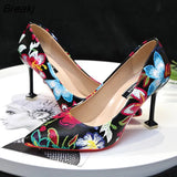New Pointy Shallow Shoes Sweet And Beautiful Flowers Hit Color Stiletto Heels Fashion High Heel