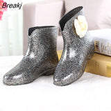 Boots Camellia Rain Boots Non-slip Water Shoes Fashion Rubber Shoes Short Tube Water Boots Cute Women's Boots Women