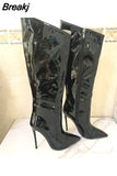 Boots Sexy Runway Stilettos Pointed Toe Women High Boots Candy Colors High Heels Shoes Side Zipper Long Botas Mujer